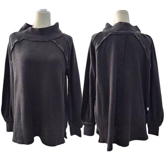 Free People Women's She's A Keeper Boho Top Charcoal Gray Long Sleeve Oversize S - Picture 2 of 9